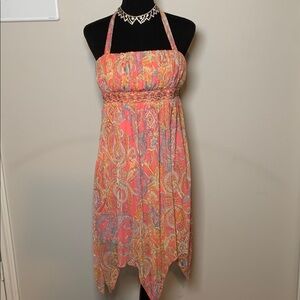 Boho Paisley Halter Dress | Y2K Handkerchief Hem Festival Dress